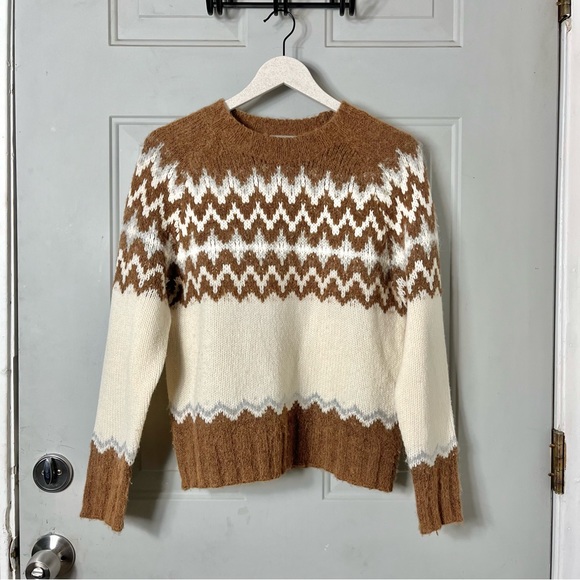 J. Crew Sweaters - J Crew Wool Alpaca Blend Cozy Fair Isle Pull Over Sweater Brown Brushed Yarn XS